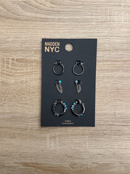 Madden Nyc Jewelry - Madden NYC 3 Pair Hoop & Chain Earring Set NWT